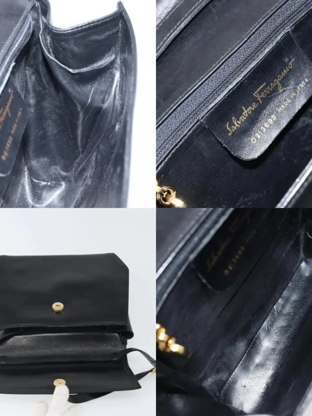 Salvatore Ferragamo Shoulder Bag Leather Black Gold Auth BA9556